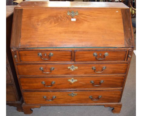 George III mahogany bureau, fitted interior and five drawers below on bracket feet, 1.06m wide