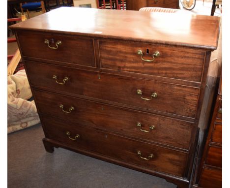 Mahogany chest of two short and three full width drawers on bracket feet 118cm wide 