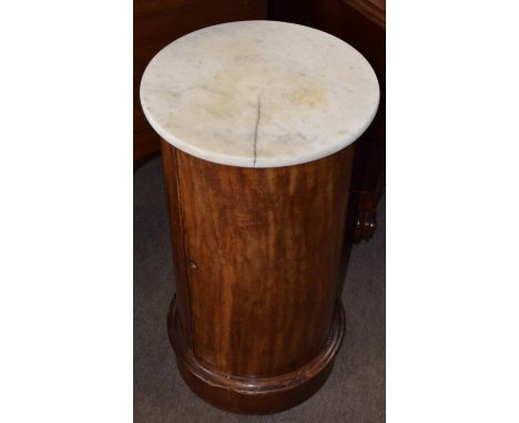 19th century mahogany cylinder commode with marble top 39cm diam 