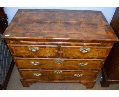 Late 18th century and later figured walnut and cross banded chest of two short over two long full width drawers with fitted b