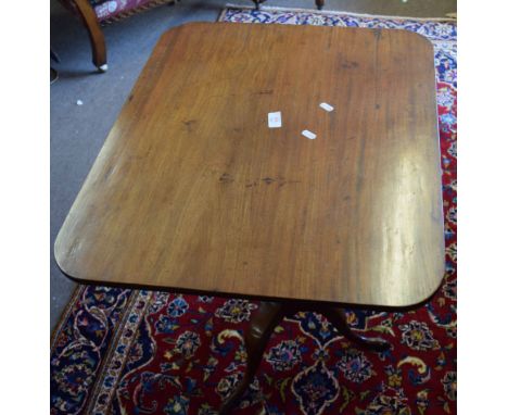 19th century mahogany pedestal table with rectangular top, baluster support and tripod base 66cm wide 