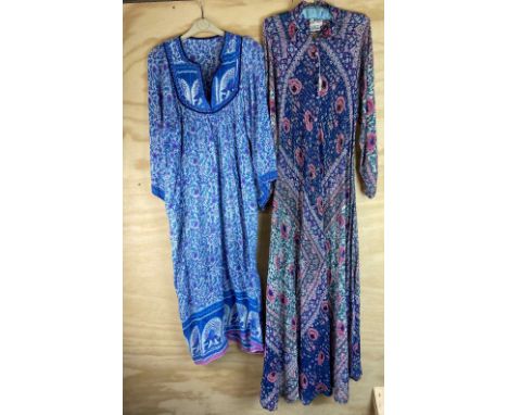 An Adini (made in India) 92% cotton, 8% metallic long button down dress, L. 143cm, shoulder W. 38cm, sleeve L. 60cm. Together