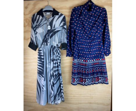 A Susan Small chiffon material button down dress, dress L. 114cm, shoulder W. 49cm, sleeve L. 50cm. Together with a Susan Sma