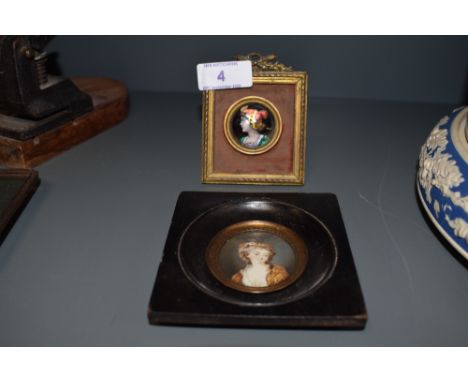 An antique miniature enamel portrait possibly French and similar