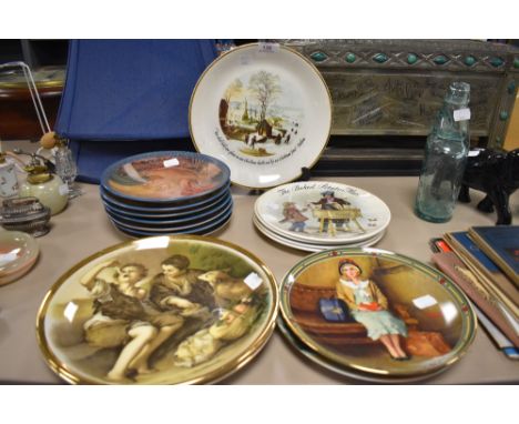 A selection of ceramic display plates and similar including Norman Rockwell