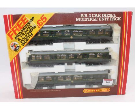 A Hornby Railways model No. R687 British Railways 3-car diesel multi unit train pack housed in the original window display pa