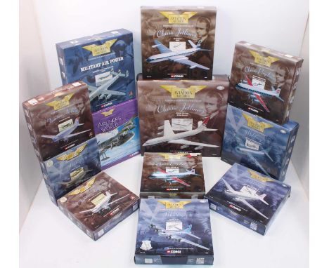 Two boxes containing 12 various mixed scale Corgi Aviation Archive boxed diecast aircraft, mixed series and issues, examples 