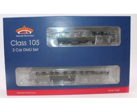 A Bachmann Branchline No. 31-326 Class 105 two car DMU finished in British Railways green with speed whiskers, housed in the 