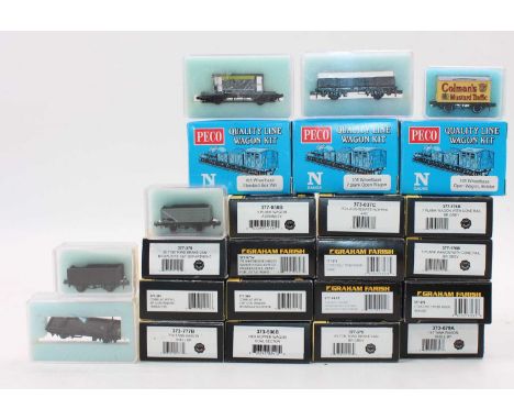 One box containing 24 various Graham Farish and Peco N gauge items of rolling stock, all housed in original boxes, three exam