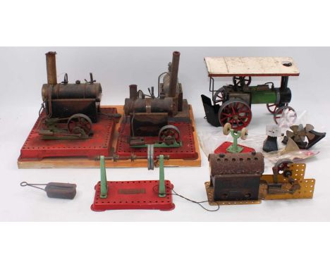 Various steam items:- Mamod twin cylinder, Mamod single cylinder, both with burners, but in need of cleaning, Mamod TE1 tract
