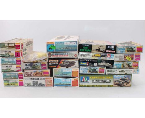 Twenty-four various boxed and bagged mixed scale military resin and plastic kits, to include Matchbox, Airfix, Tamiya Dragon 