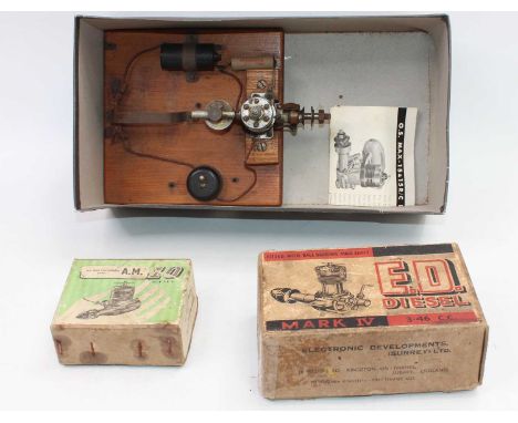 Quantity of aero engine boxed parts and display models to include ED Diesel Mark IV 3.46cc (1 boxed the other loose), 2x A.M1
