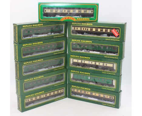 Eleven various boxed Replica Railways and Age of Steam chocolate and cream passenger and rolling stock, mixed examples to inc
