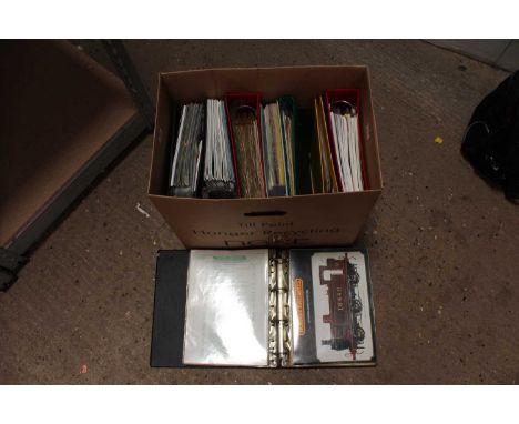 Large box containing huge quantity of catalogues etc from Bachmann, Hornby, Triang etc, all in plastic wallets in ring binder