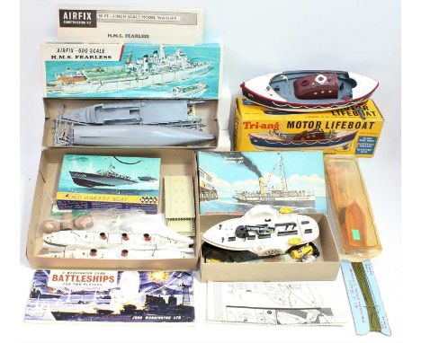 One tray containing a mixed group of ship kits and ship-related items as follows: Airfix H.M.S Fearless Scalecraft Paddle Ste