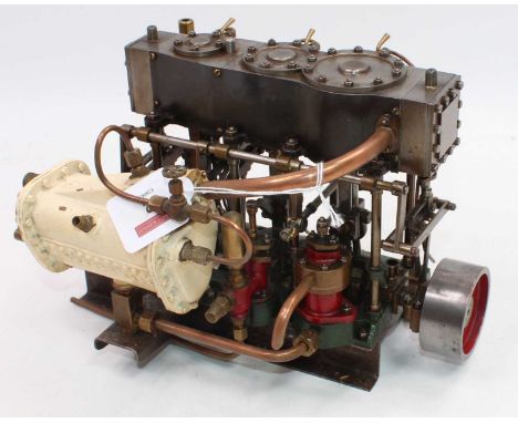 Stuart Turner Triple Expansion Marine Engine, original castings with later additions, free running to hand, hand-painted in g