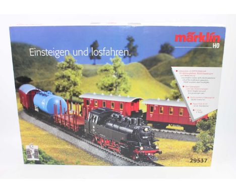 A Marklin H0 scale No. 29537 boxed Starter Set comprising of Deutsche Bahn 2-8-2 locomotive and five various coaches and item