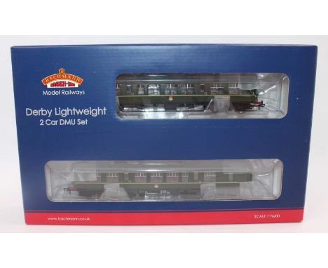 A Bachmann Branchline Model Railways No. 32-516 'Derby Lightweight' two car DMU set, complete with speed whiskers, housed in 