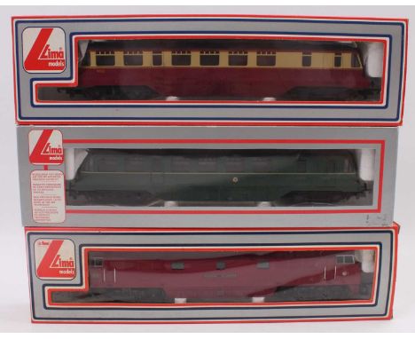 A Lima Railways diesel and auto-coach boxed locomotive group, three examples to include Western Gladiator D1016 diesel locomo