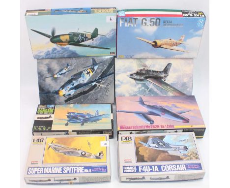 A group of 8 various makers 1:48th scale kits, includes Hasegawa x2, Trimaster x2, Secter Cororation, Fujimi, ARII x2 all sti