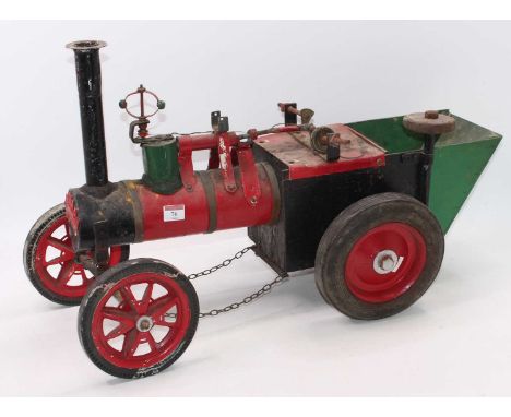 A home made Marshall style traction engine, constructed from wooden and metal components, 70cm in length 