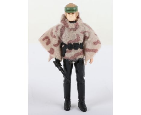 Vintage Star Wars Last 17 Luke Poncho action figure Kenner, @ LFL 1985 on his right leg.  Original cape and Leia belt cannot 