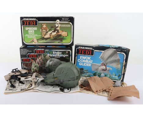 Vintage Star Wars Return of the Jedi Vehicles Kenner, including Speeder Bike, Ewok Combat Glider product code 93510, all with