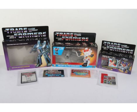 Three Vintage G1 Transformers Empty boxes Takara Hasbro, Including Aerial Leader Silverbolt with unused decals, red filter, l