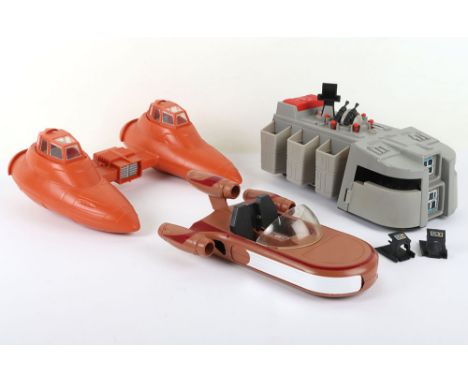 Three Vintage Star Wars Loose Vehicles Cloud Car, Sandspeeder, Imperial Troop Transport Kenner, Cloud Car and Sandspeeder are