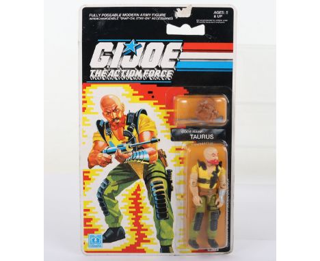 Vintage Scarce G.I. Joe The Action Force Taurus action figure carded sealed, Hasbro 1987. Some minor bubble dents and some ca