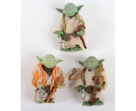 Vintage Star Wars Three loose Variant Yoda action figures Kenner, complete, play wear. Cannot guarantee weapons. (3 items) 