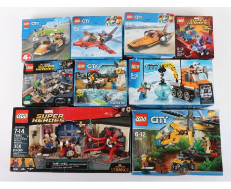 Nine Retired Lego Sets City, DC Comics, Marvel Super Heroes sealed boxed. Including Doctor Stranges Sanctum Sanctorum 76060, 