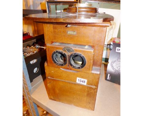 Antique Stereoscopic viewer by Foto Scharp & Co A/F and a wooden mounted aneroid barometer on wooden plaque coat hook