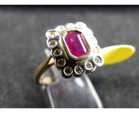 9 ct gold deco style ruby and diamond ring