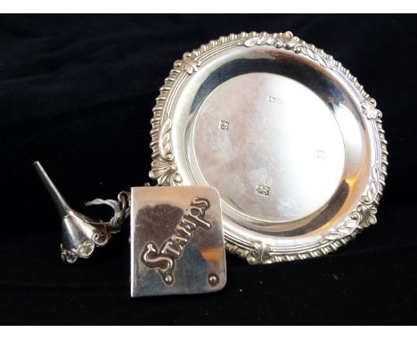 Silver stamp holder, scent funnel and a miniature card tray