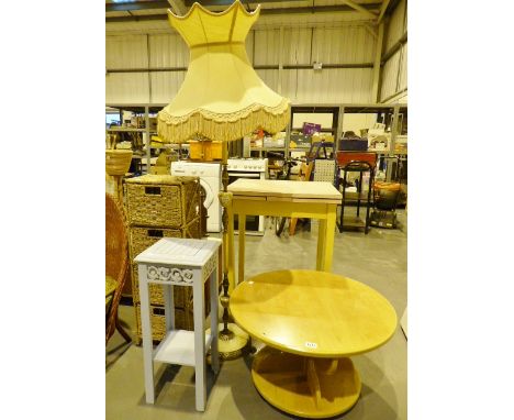 Mixed lot of furniture including an Onyx standard lamp and a circular coffee table.