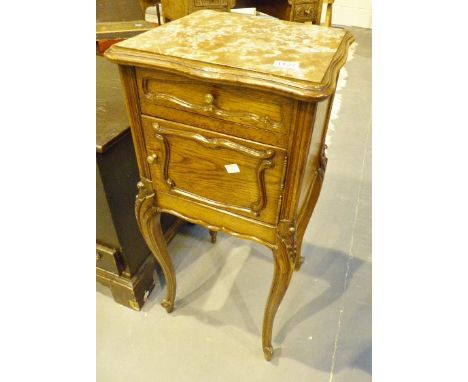 french marble topped pot cupboard with ceramic interior. Drawer and cabriole legs. 39 x 86 cm