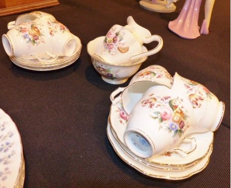 Coalport bone china tea set in Junetime pattern, 8 pieces