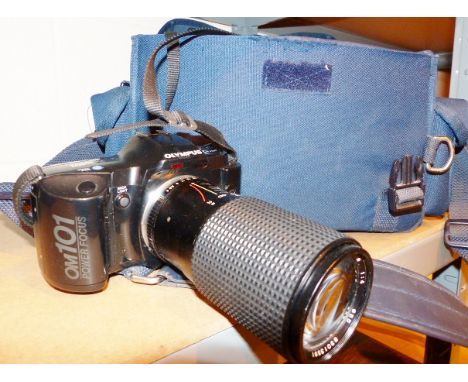 Olympus OM101 power focus camera in case with four lenses