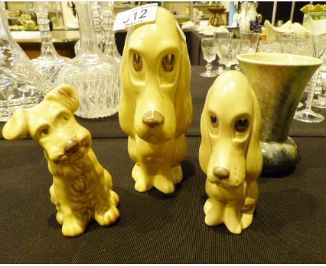 Two Sylvac Sad Sam ceramic dog 2951 and 2950, vase 674 and dog 1378