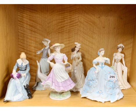 A group of six Royal Worcester, Coalport, Doulton and Lladro figurines.