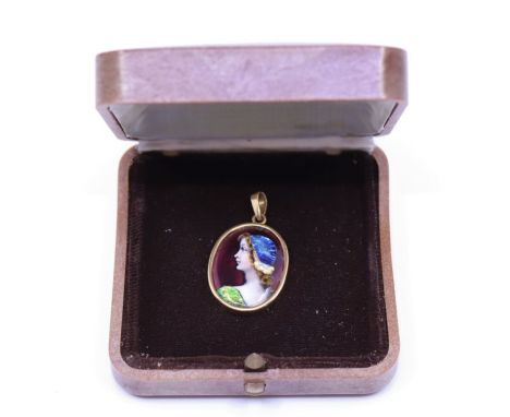 A 20th cent Limoge gold mounted enamel&nbsp; pendant&nbsp;