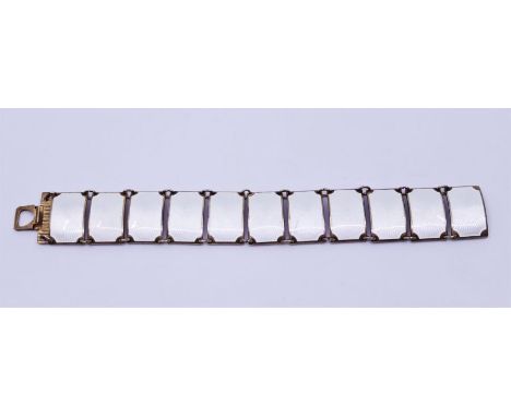 A David Anderson Norwegian silver gilt and white guilloche enamel bracelet of eleven rectangular links, 34.4g&nbsp;