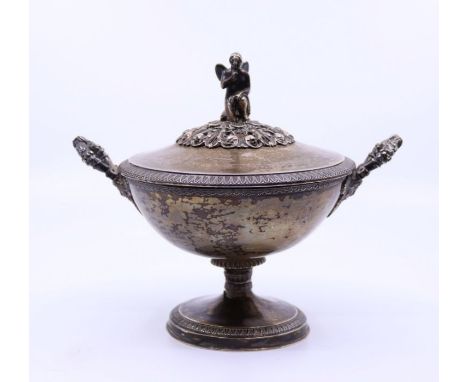 An Austrian silver twin handled bowl with winged Angel&nbsp; finial, total 620g gross