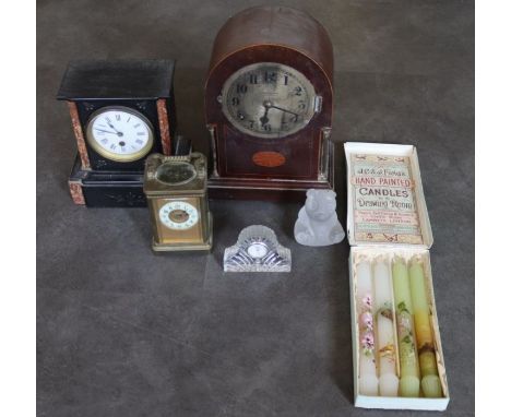 A scarce boxed set&nbsp; of Edwardian hand painted candles, a French Carriage clock and similar items&nbsp;