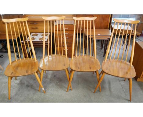 A set of four Ercol Blonde elm and beech Goldsmith chairs 