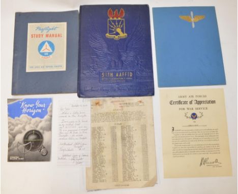 Collection of WWII books and manuals regarding flight training in the USA, including "pre-flight study manual US cadet", 57th