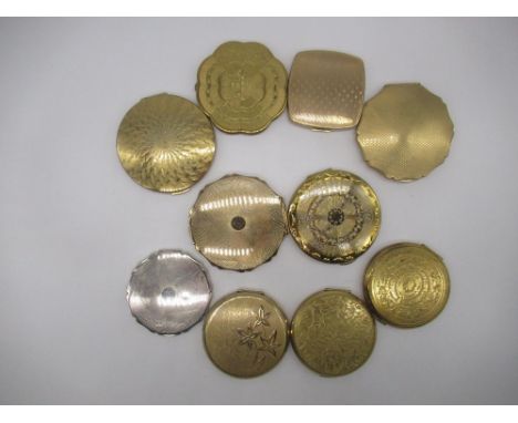 Seven Stratton Compacts with engine turned, etched, relief decorated covers, Regent of London Compact, Gwenda Shaled edge eng