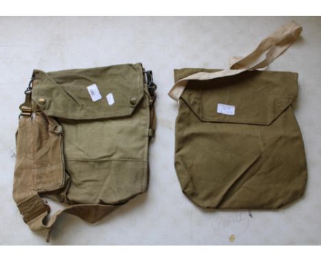 1942 British canvas gas mask bag Mark 6, with shoulder strap and string tie, 1941 Hampton &amp; Sons US shoulder pouch (2) 