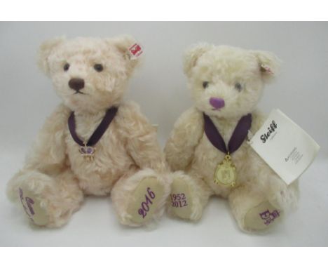 Steiff Diamond Jubilee bear, H27cm, and a Steiff Queen Elizabeth II 90th birthday bear, H28cm (3) 